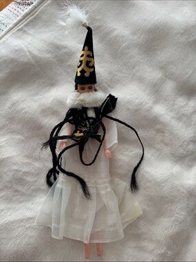 Vintage Style Kyrgyzstan Doll with Tall Black & White Costume